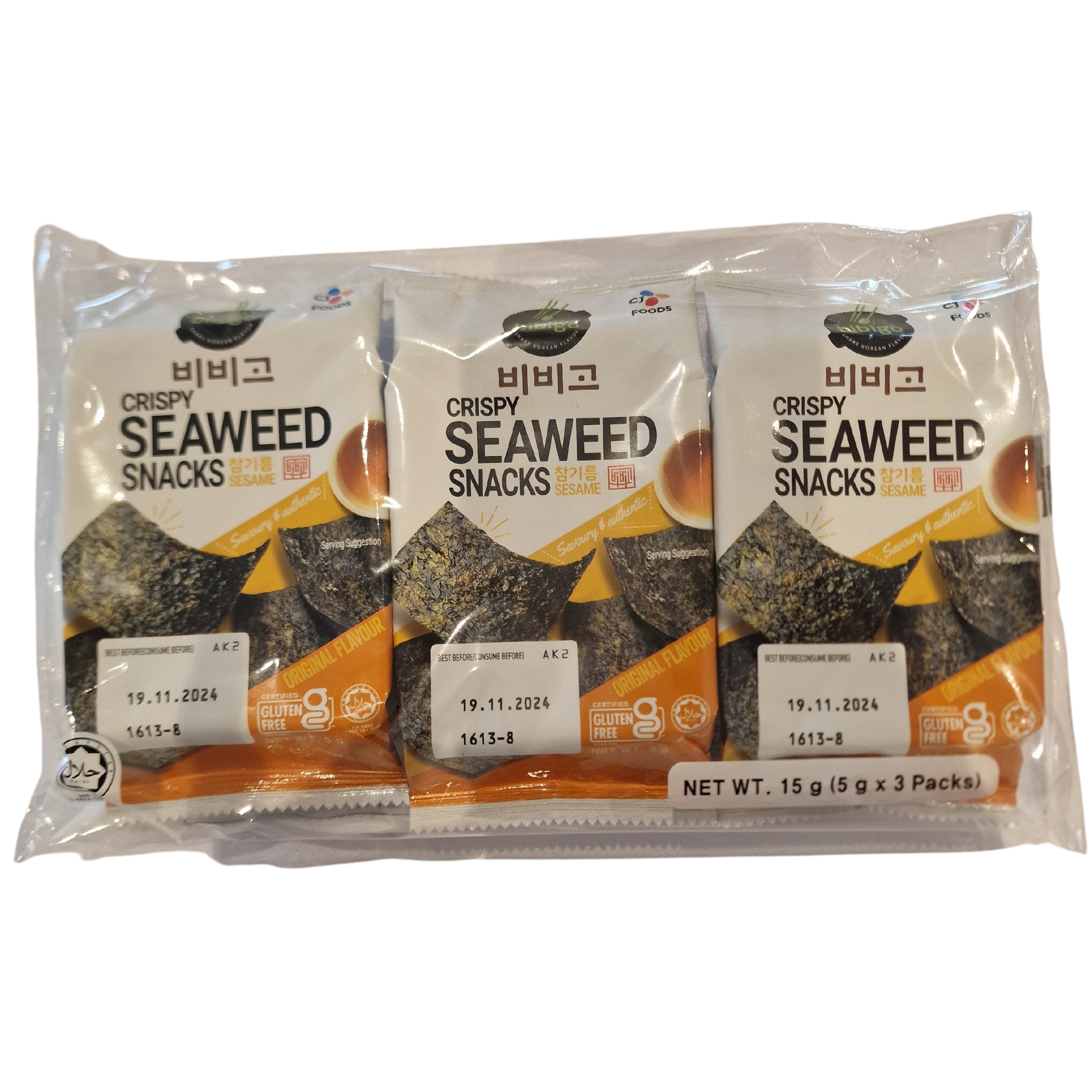 Crispy Seaweed Snacks Original flavor BIBIGO (3 X 5 g.)