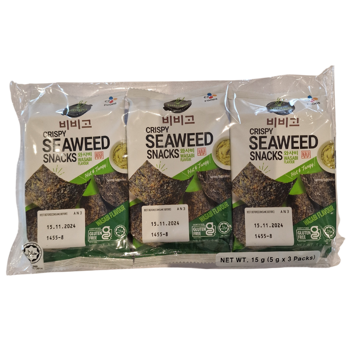 Crispy Seaweed Snacks with Wasabi Flavor BIBIGO (3 X 5g.) Pilar Asian