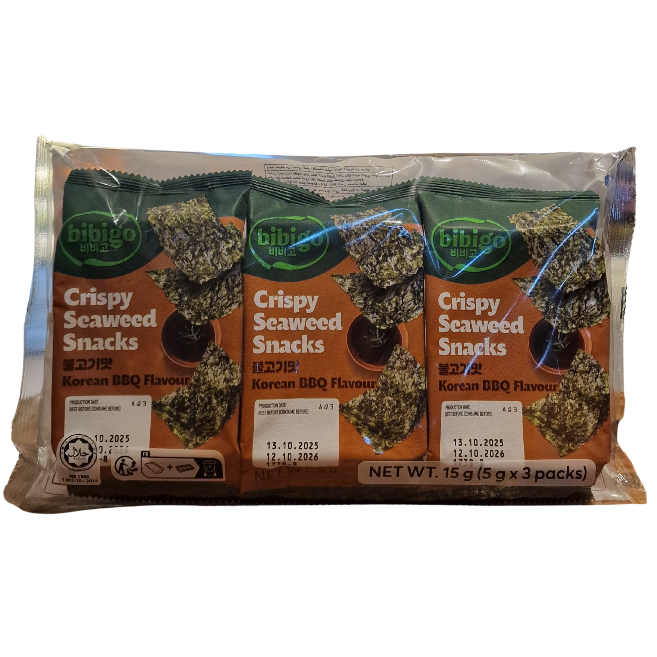 Crispy Seaweed Snacks BBQ Flavor BIBIGO (3 x 5g.)