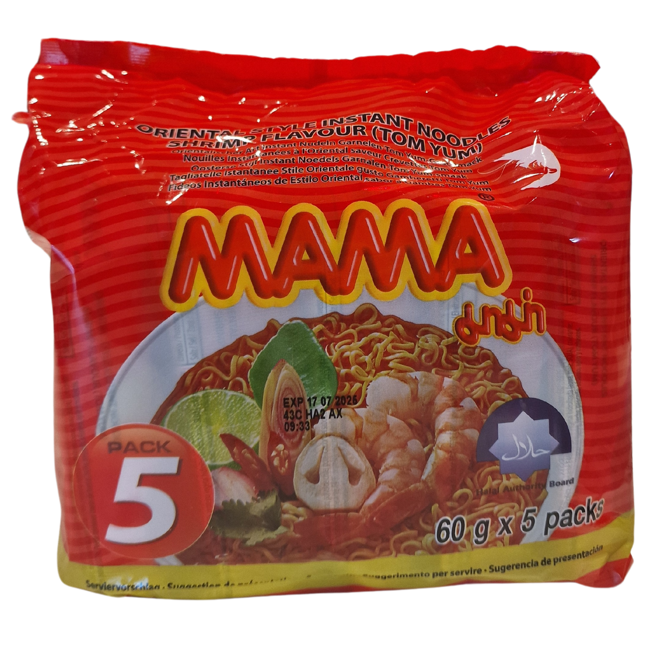 Oriental Style Instant Noodles Shrimp Flavour (Tom Yum) (5 x 60g.)(MAMA)